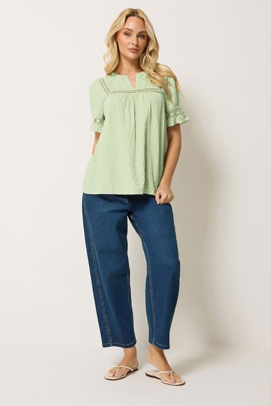 M&Co Sage Green Embroidered Cotton Ruffle Top | M&Co 1