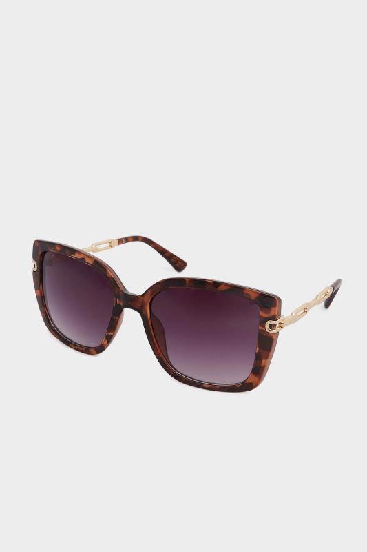 Plus Size  Yours Brown Tortoiseshell Oversized Chain Arm Sunglasses