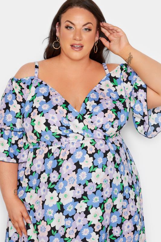 YOURS Plus Size Black Floral Cold Shoulder Midaxi Dress | Yours Clothing 4