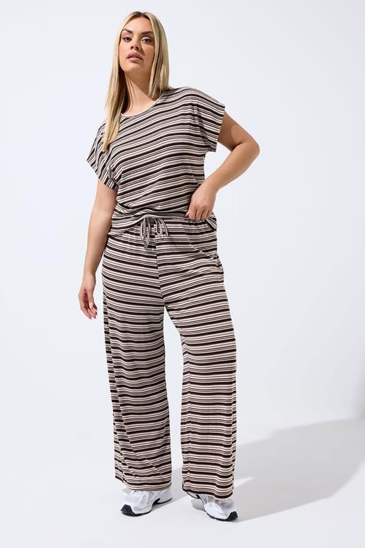 LIMITED COLLECITON Curve Brown Stripe Ribbed Wide Leg Trousers