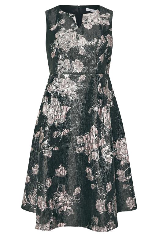 YOURS LONDON Plus Size Black Floral Premium Satin Jacquard Midi Dress | Yours Clothing 5