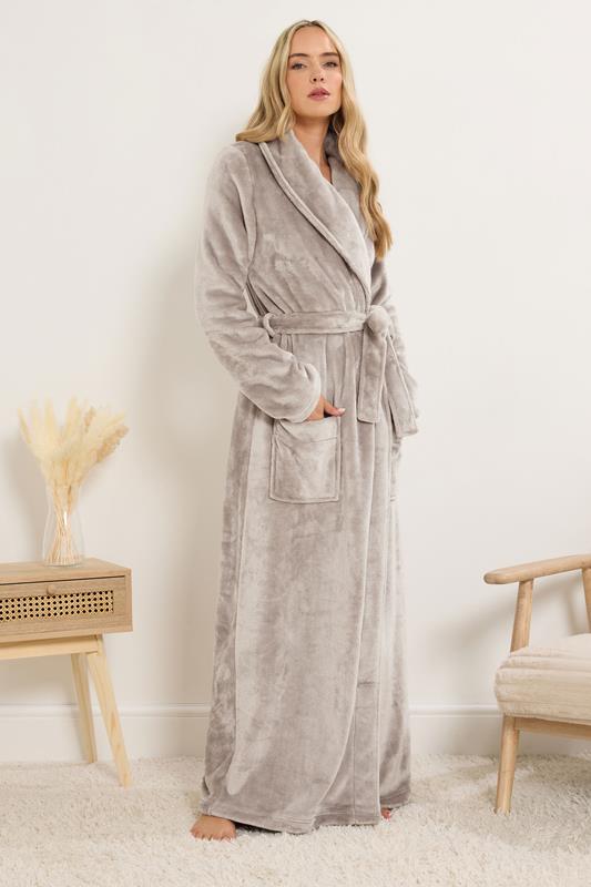 LTS Tall Stone Brown Super Luxe Maxi Dressing Gown | Long Tall Sally 1