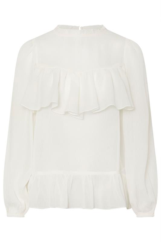 PixieGirl Petite Women's Ivory White Chiffon Frill Blouse | Long Tall Sally 7