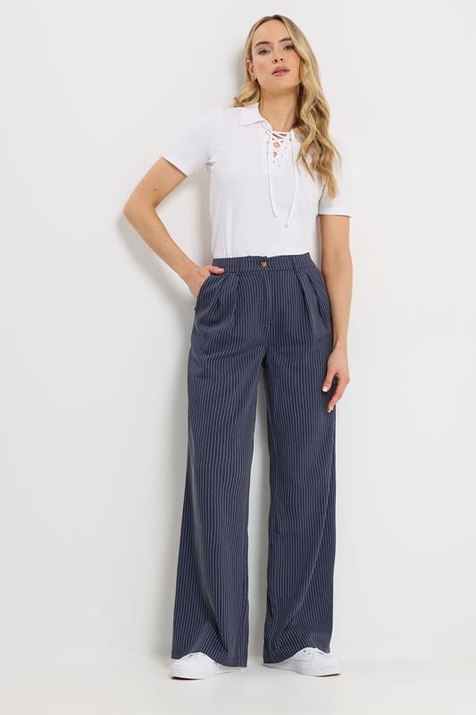 LTS Tall Navy Blue Pinstripe Wide Leg Trousers