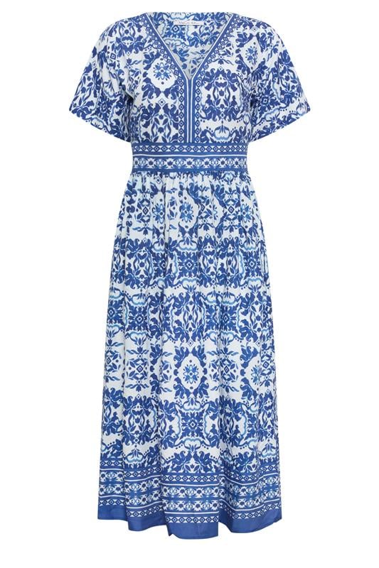 M&Co Blue & White Tile Print Midi Dress | M&Co