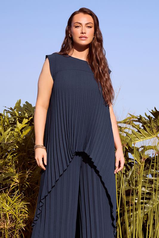 YOURS LONDON Plus Size Navy Blue Pleated Top | Yours Clothing 1