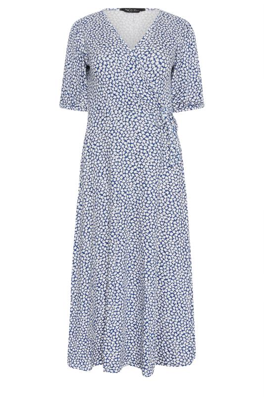 Women's  M&Co Petite Blue Floral Print Midi Wrap Dress