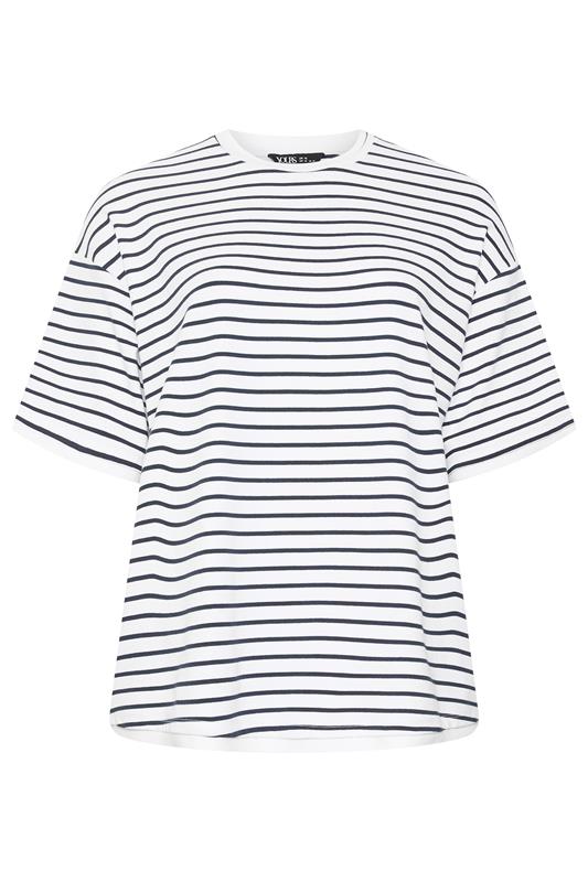 YOURS Plus Size White Stripe Ringer T-Shirt | Yours Clothing 5