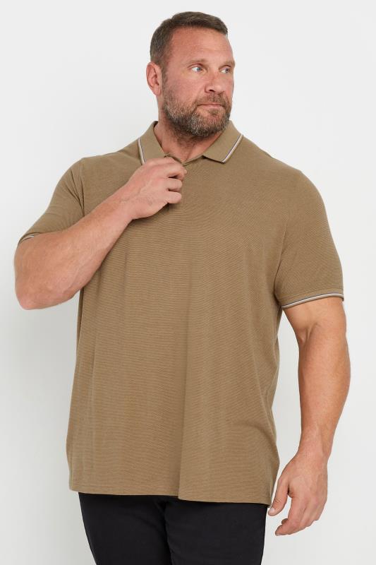 BadRhino Big & Tall Tan Brown Textured Tipped Polo Shirt | BadRhino 1