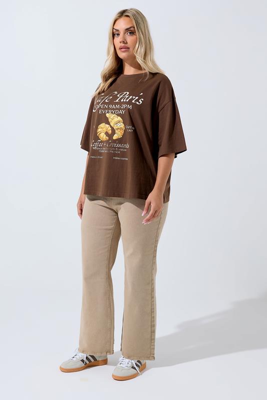 LIMITED COLLECTION Plus Size Chocolate Brown 'Café Paris' Slogan T-Shirt | Yours Clothing 1