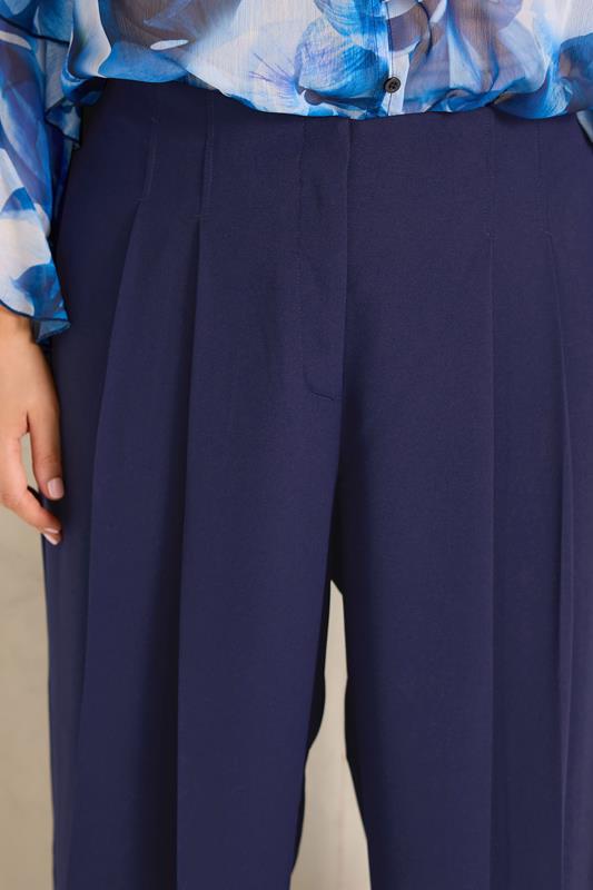 EVANS Plus Size Navy Blue Pleat Front Trousers | Evans 4