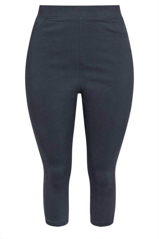 Navy Blue Bengaline Cropped Pull On Trousers, plus size 16 to 36 3