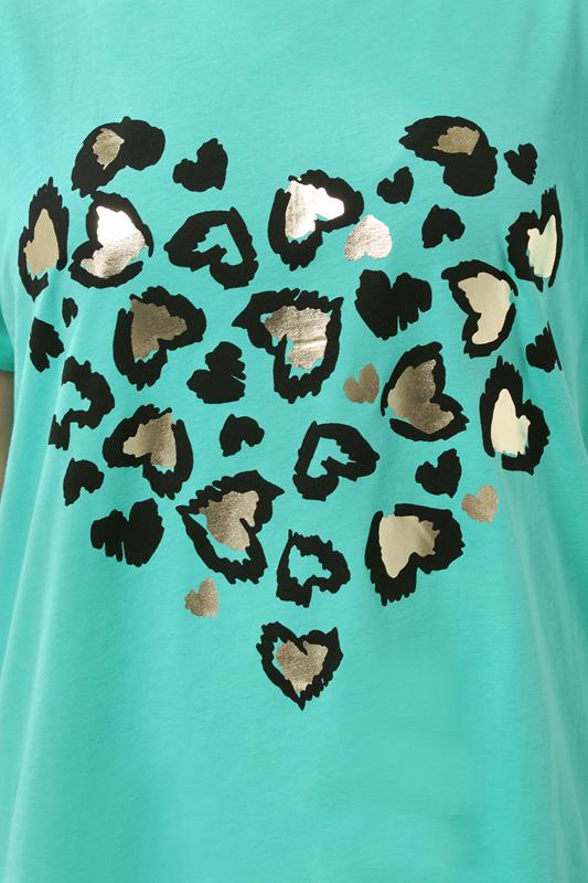 YOURS Plus Size Green Leopard Heart T-Shirt | Yours Clothing 5