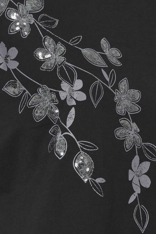 YOURS Plus Size Black Floral Oversized Sequin Top | Yours Clothing 6