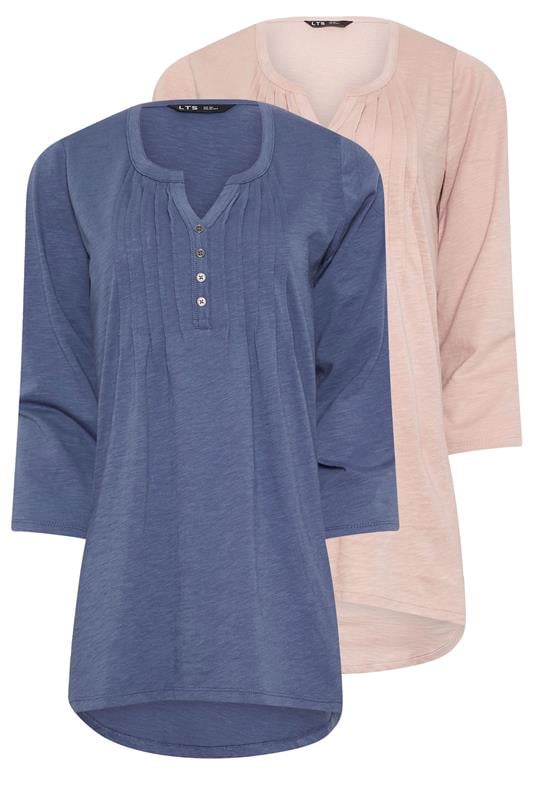 LTS Tall 2 PACK Light Pink & Blue Cotton Henley Tops | Long Tall Sally 1