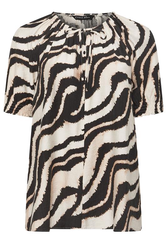 EVANS Plus Size Black Zebra Tie Neck Top | Evans 6