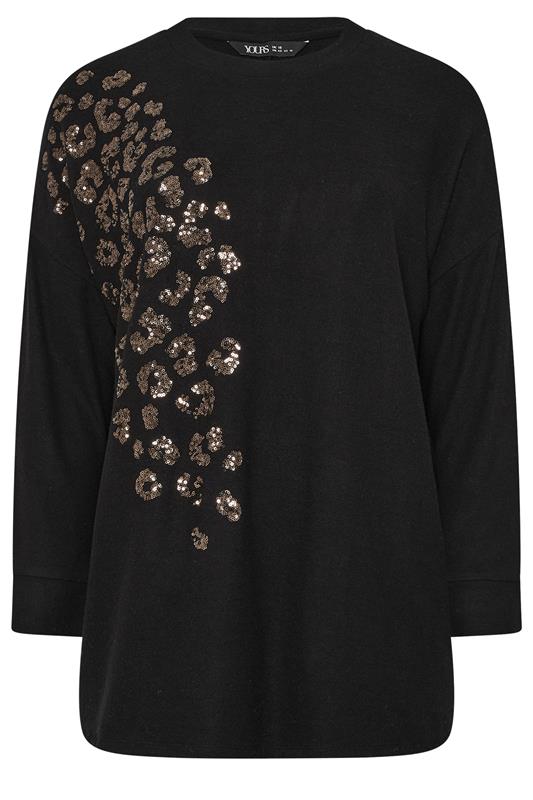 YOURS Plus Size Black Leopard Sequin Embellished Jumper 5