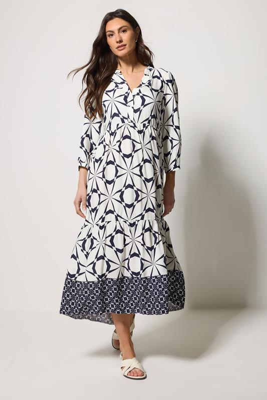  M&Co White Geometric Print Tiered Maxi Dress
