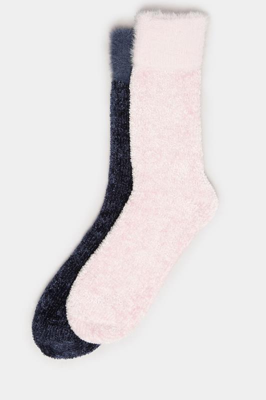  YOURSET 2 PACK Curve Pink & Blue Chenille Ankle Bed Socks