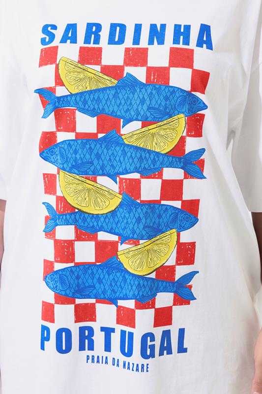 LIMITED COLLECTION Plus Size White 'Sardinia' Fish Graphic T-Shirt | Yours Clothing 4