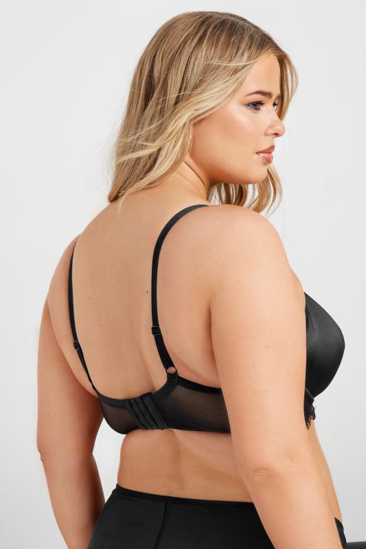 YOURS Plus Size Black Lace Strap Detail Satin Underwired Bra | Yours Clothing 2