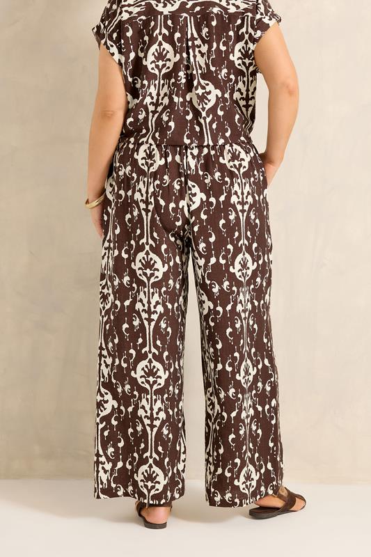 EVANS Plus Size Chocolate Brown Abstract Trousers | Evans 2