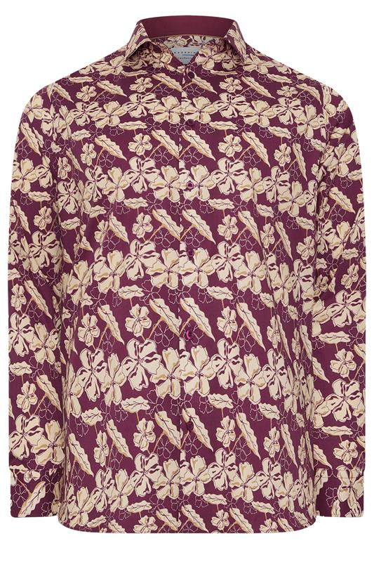 BadRhino Tailoring Big & Tall Burgundy Red Premium Leaf Print Long Sleeve Shirt | BadRhino 7