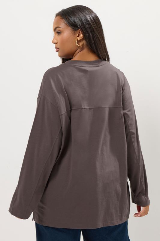 YOURS Plus Size Mocha Brown Seam Detail Oversized Top | Yours Clothing 2