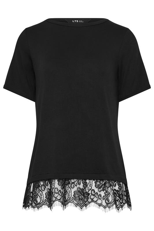 LTS Tall Women's Black Lace Hem Detail T-Shirt | Long Tall Sally 5