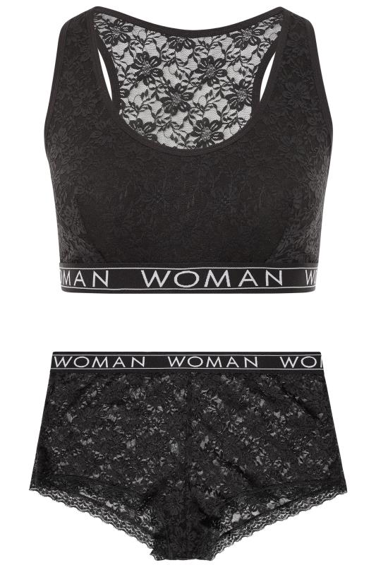 Black Lace Lounge Woman Bralette Set | Yours Clothing 4