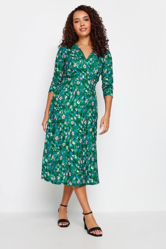 Women's  M&Co Green Floral Print Wrap Dress