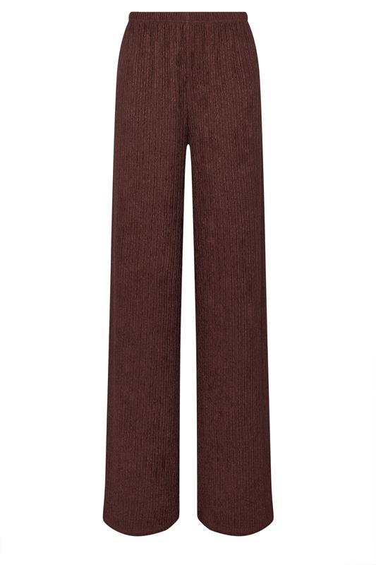 LTS Tall Brown Textured Elasticated Waist Wide Leg Trousers | Long Tall Sally 5