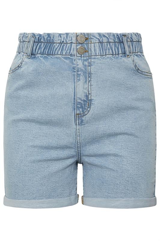 YOURS Plus Size Light Blue Elasticated Waist Turn Up Denim Shorts | Yours Clothing 5