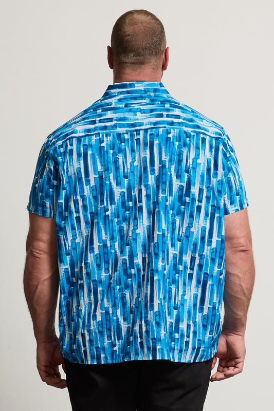 BadRhino Big & Tall Blue Abstract Print Peached Short Sleeve Revere Collar Shirt | BadRhino 4
