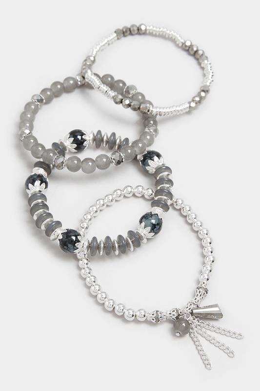 YOURSET 4 PACK Silver Tone Beaded Stretch Charm Bracelets | Yours Clothing 1
