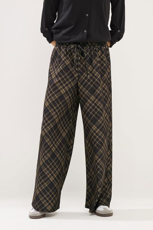 PixieGirl Petite Chocolate Brown Check Wide Leg Trousers | PixieGirl 1