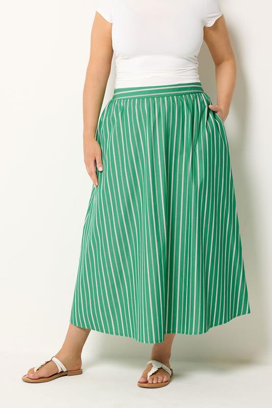 YOURS Plus Size Green Stripe Midi Skirt | Yours Clothing 1