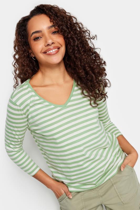 M&Co 2 Pack Green Plain & Stripe V-Neck Cotton T-Shirts | M&Co 2