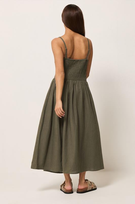 PixieGirl Petite Women's Chocolate Brown Strappy Linen Midi Dress | PixieGirl 2