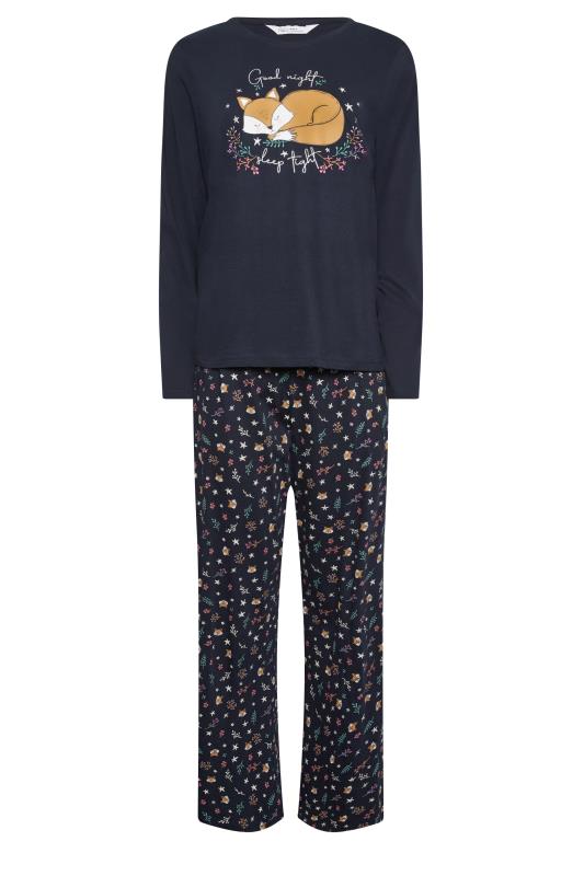 M&Co Navy Blue Cotton 'Good Night' Fox Print Wide Leg Pyjama Set | M&Co 6