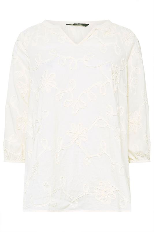 EVANS Plus Size Ivory White Floral Embroidered Cotton Blouse | Evans 6