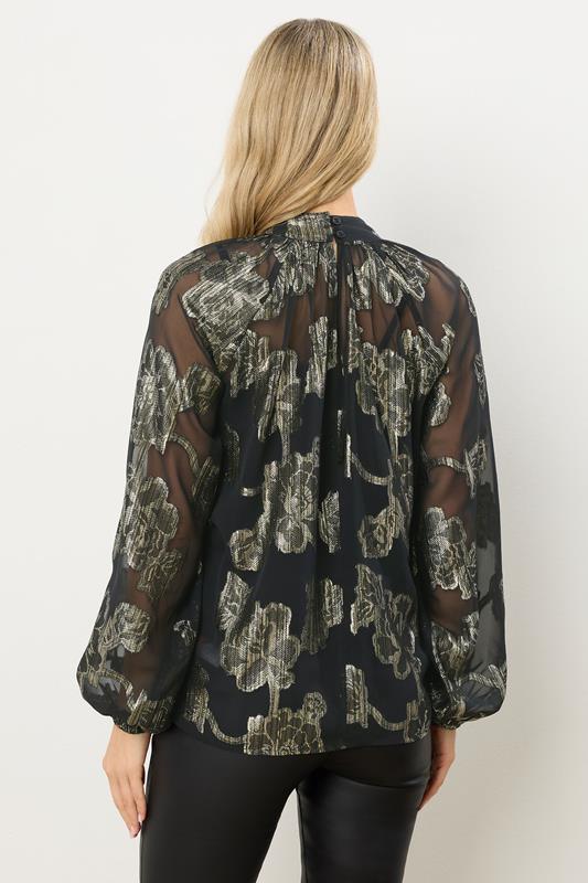 LTS Tall Black Floral Jacquard High Neck Blouse | Long Tall Sally 2