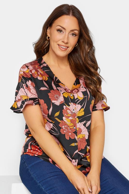 M&Co Black Floral Print Frill Sleeve Blouse | M&Co 4