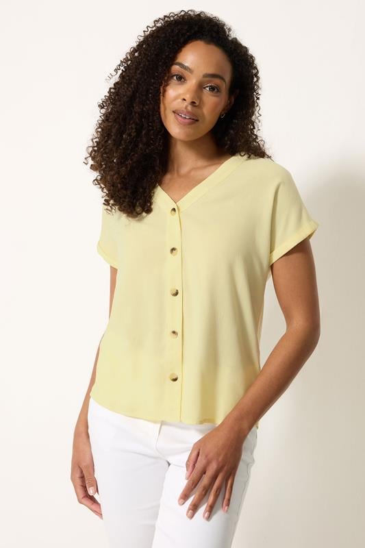  M&Co Lemon Yellow Button Front Blouse