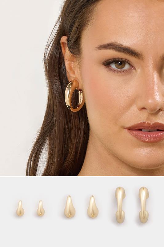 YOURSET 3 PACK Gold Tone Teardrop Hoop Earring Set | Yours Clothing 1