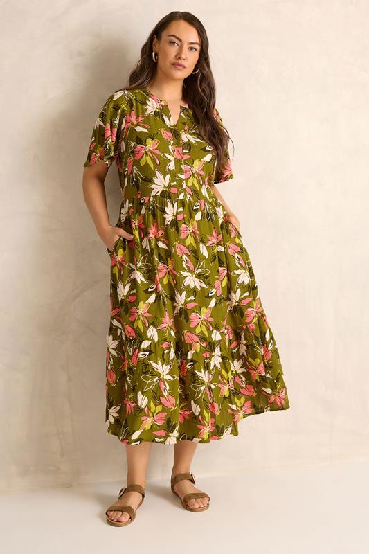 EVANS Plus Size Green Floral Tiered Dress | Evans 2