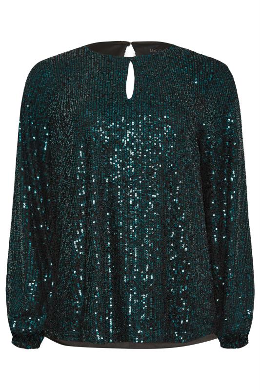 M&Co Dark Green Sequin Keyhole Long Sleeve Top | M&Co 8