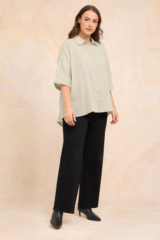 EVANS Plus Size Natural Brown Short Sleeve Cotton Shirt | Evans 1
