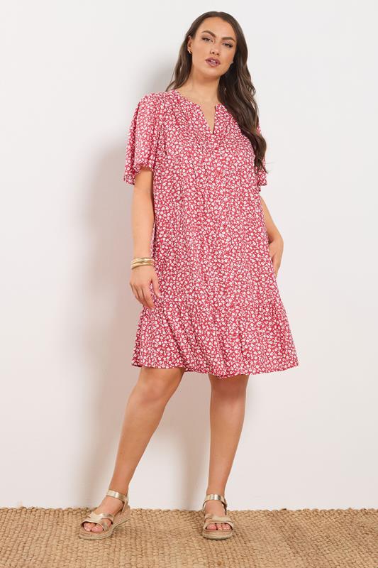 YOURS Curve Red Ditsy Floral Smock Dress