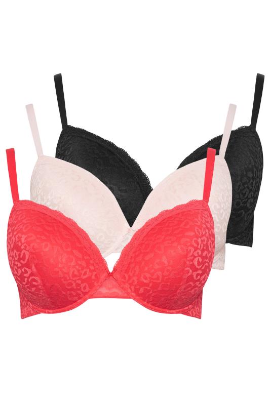 YOURSET 3 PACK Curve Black & Pink Leopard Padded Bras